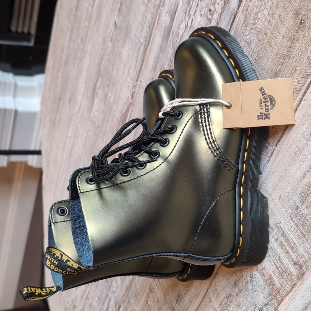 Dr. Martens 1460 Metallic Olive Combat Boots - Size 6